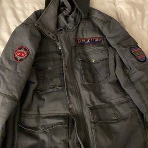 Affliction Black Premium Jacket in Grey with hood in a size XL